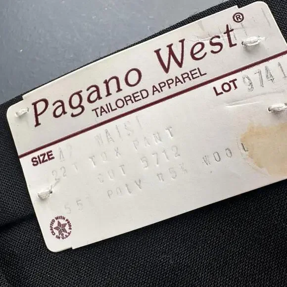 VTG Pagano West Tuxedo Pant Mens 40 Black Striped Wool Blend 41" Waist NWT USA - Picture 2 of 8